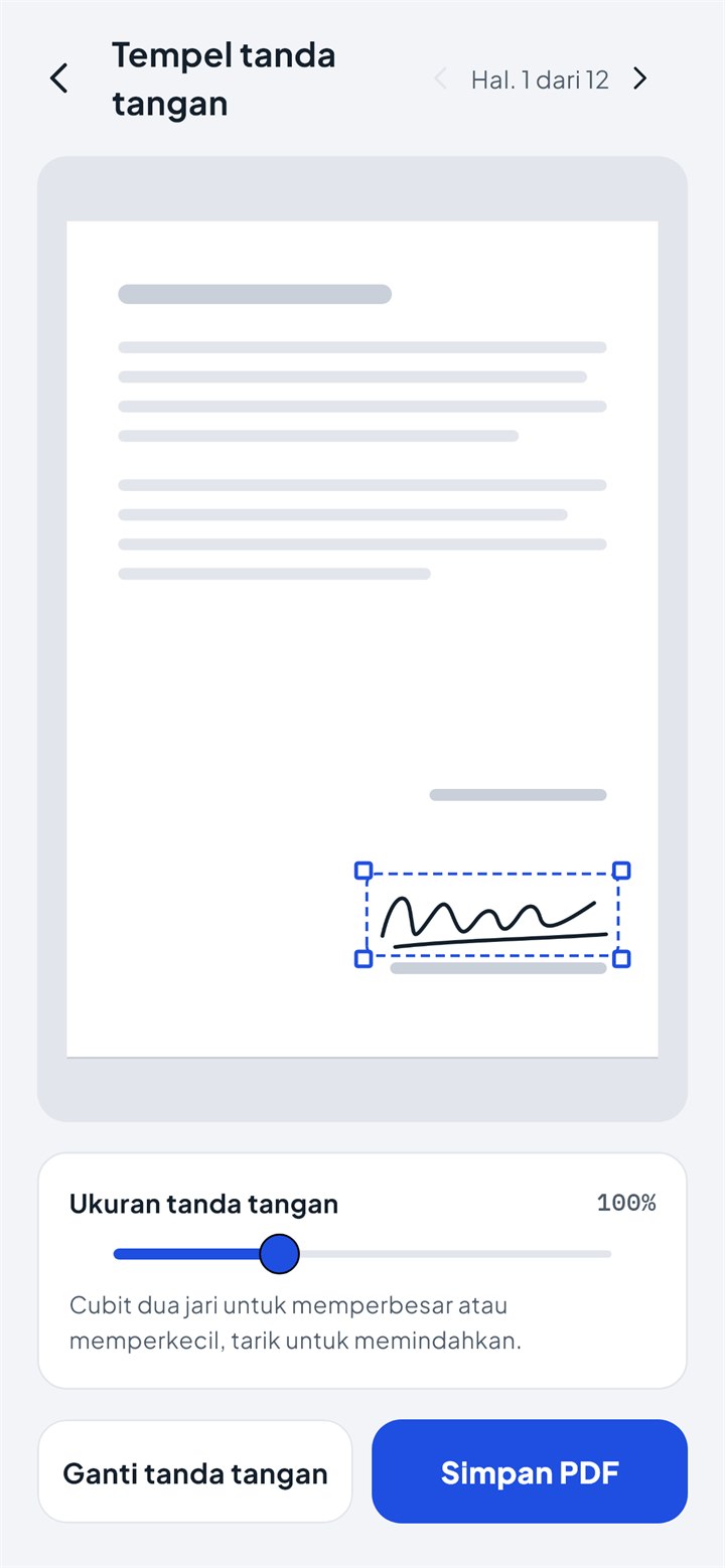 Layar menempel tanda tangan di halaman PDF